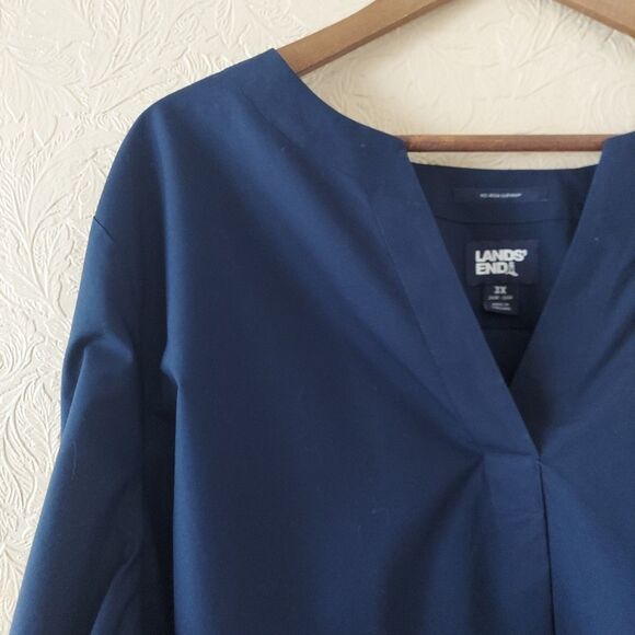 Lands' End Navy Blue No Iron Supima Cotton Popover Blouse Sz 3X - Picture 2 of 10